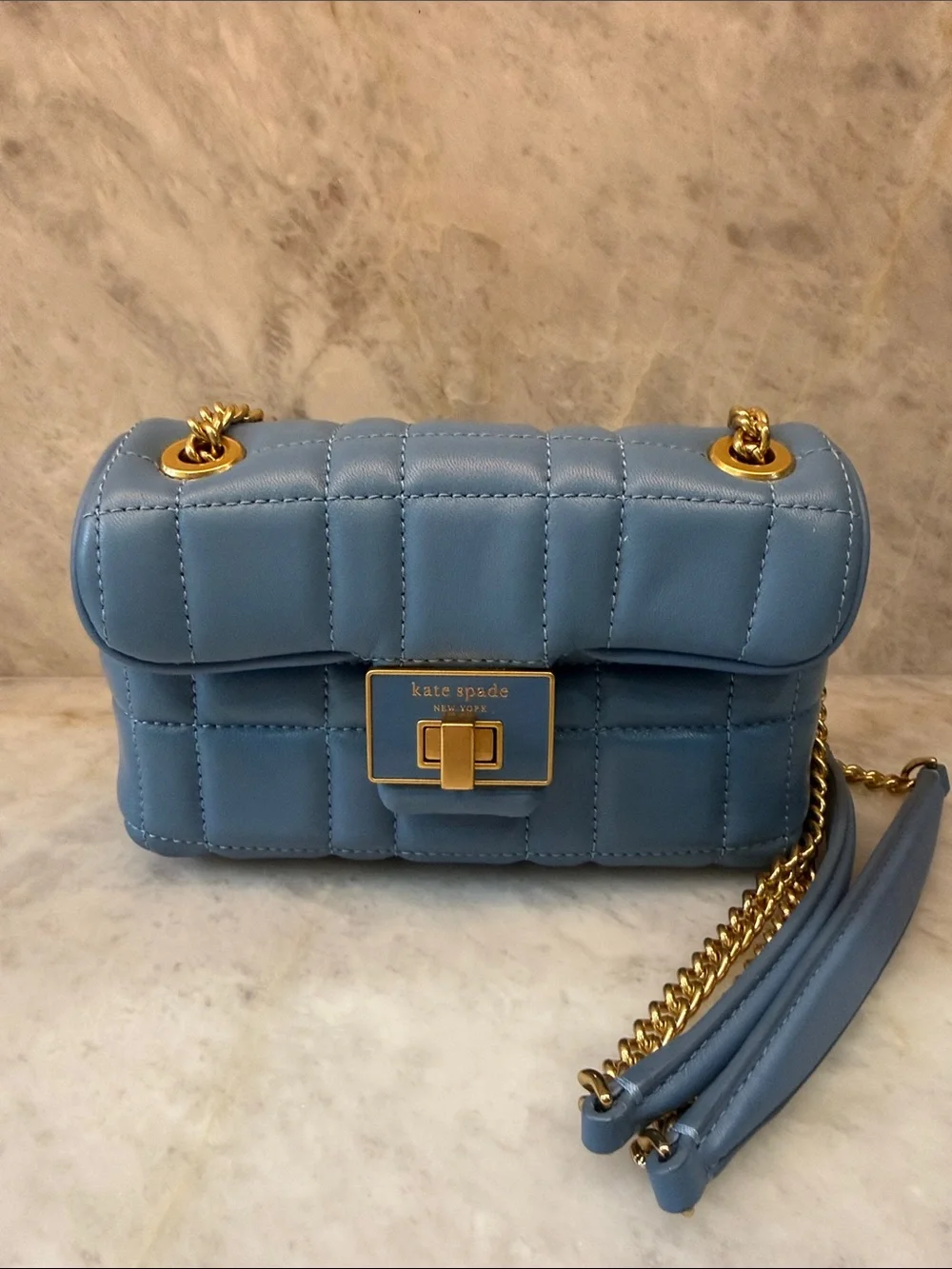 Kate Spade New York Evelyn Quilted Small Convertible Shoulder Bag Manta Blue.